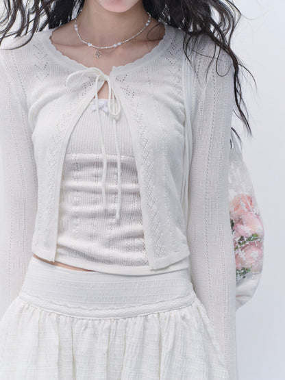 Pointelle Knit Cropped Camisole And Cardigan