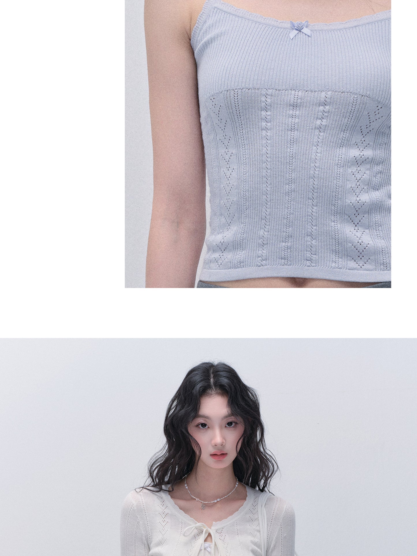 Pointelle Knit Cropped Camisole And Cardigan
