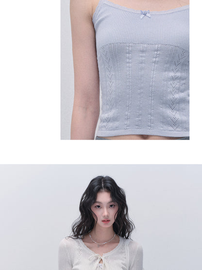 Pointelle Knit Cropped Camisole And Cardigan