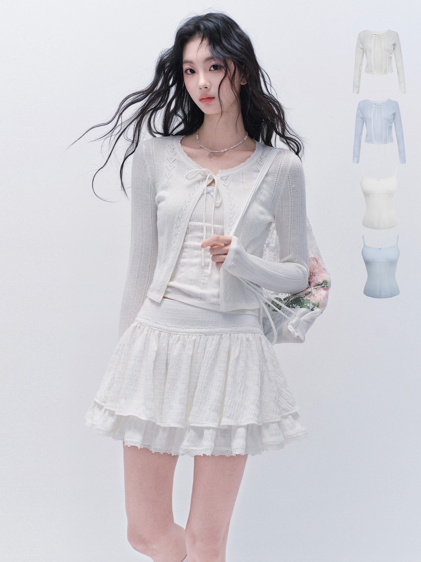 Pointelle Knit Cropped Camisole And Cardigan