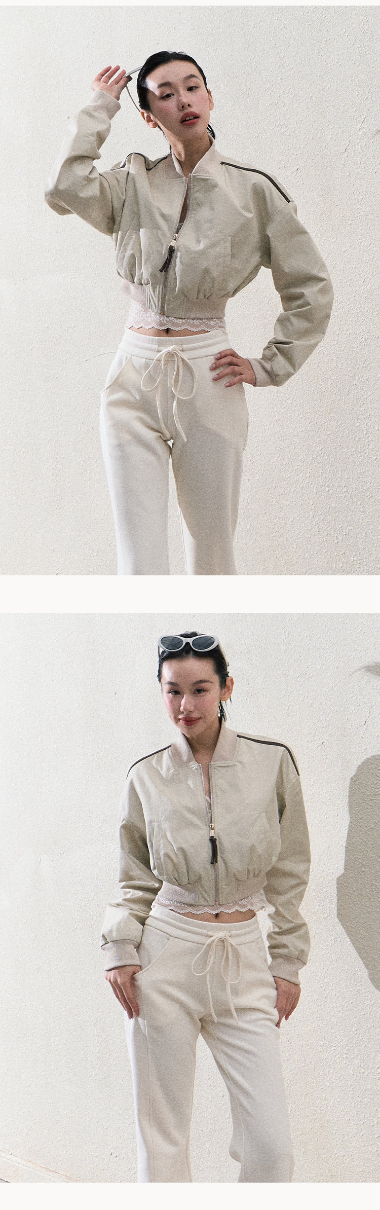 Cropped Cotton Zip-Up Jacket & Matching Wide-Pleat Skirt