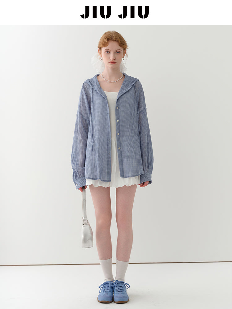 Plaid Relaxed Fit Cotton Hooded Overshirt