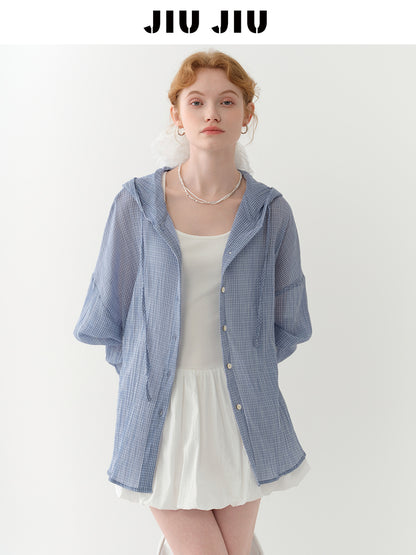 Plaid Relaxed Fit Cotton Hooded Overshirt