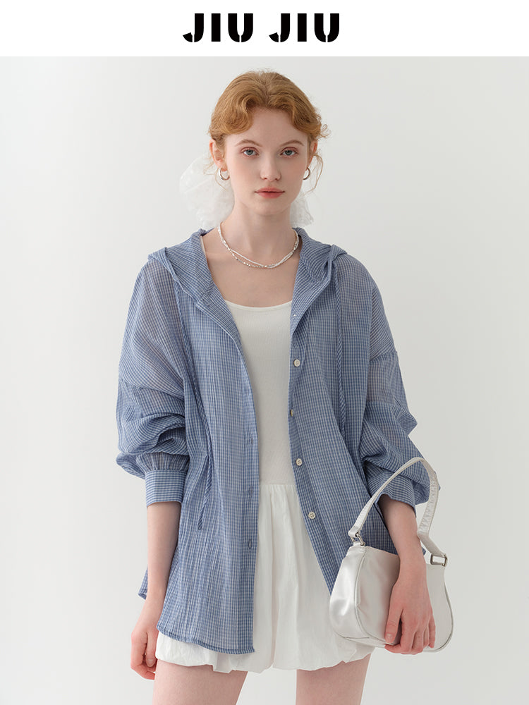 Plaid Relaxed Fit Cotton Hooded Overshirt