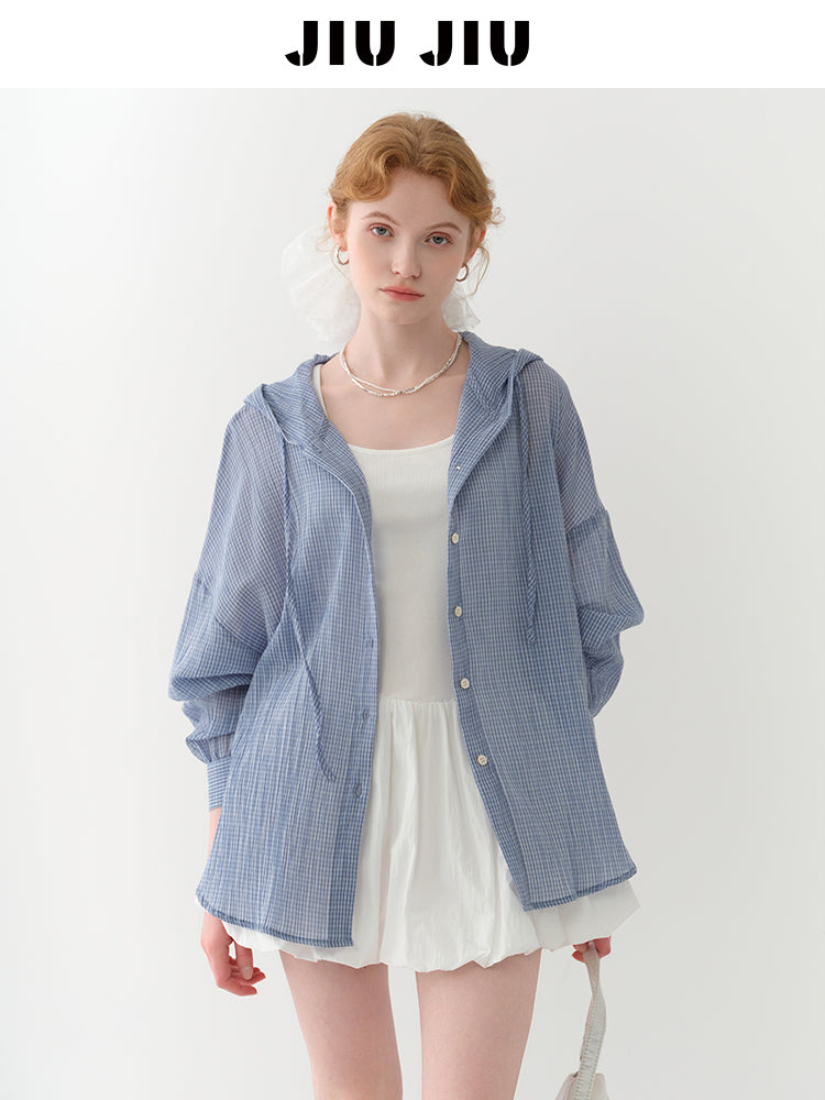 Plaid Relaxed Fit Cotton Hooded Overshirt