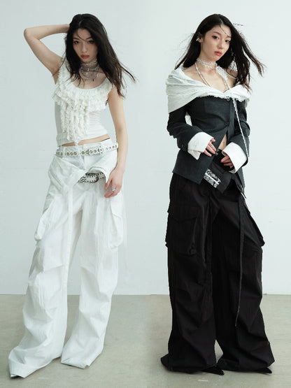 Double Waistband Maxi Wide-Leg Trousers