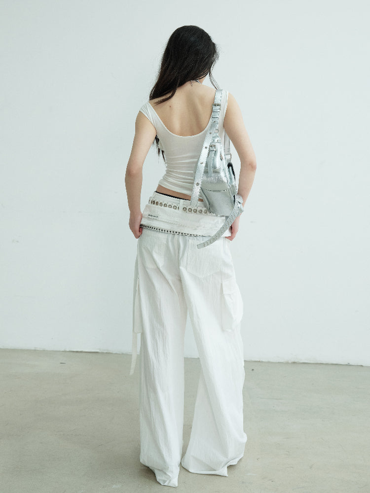 Double Waistband Maxi Wide-Leg Trousers