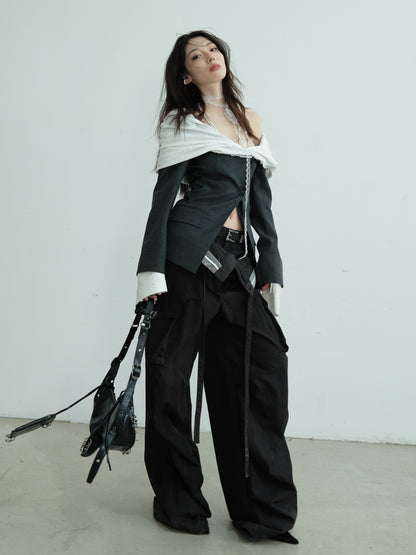 Double Waistband Maxi Wide-Leg Trousers