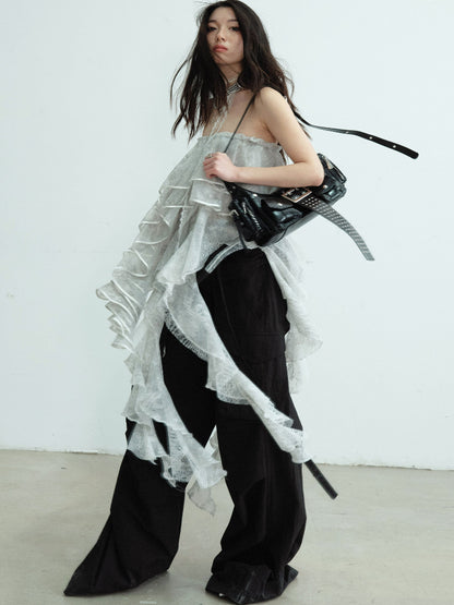 Double Waistband Maxi Wide-Leg Trousers