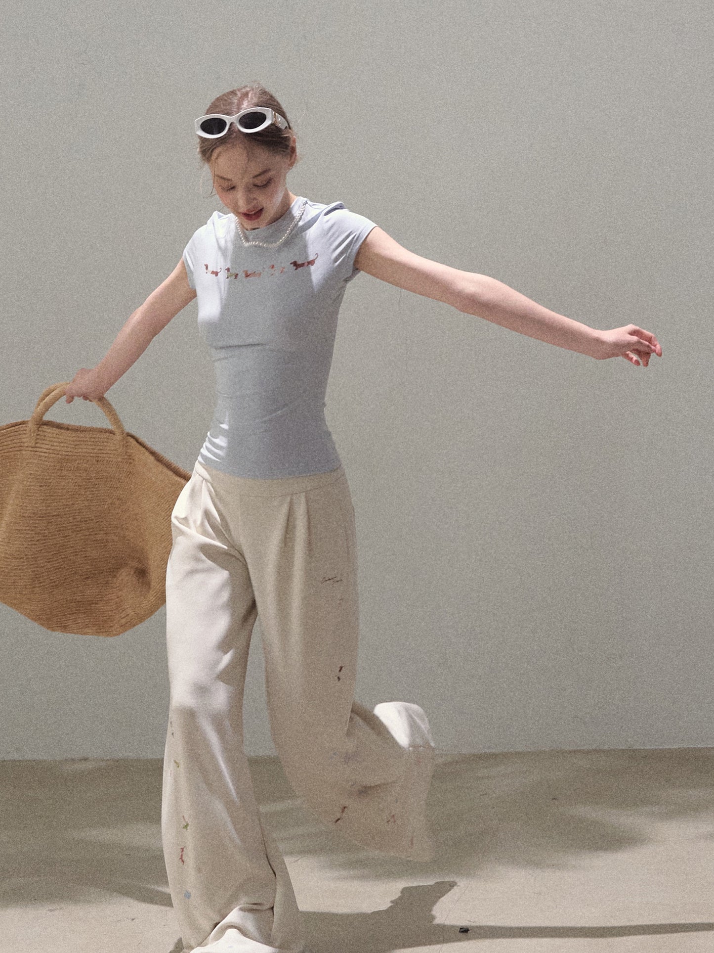 Relaxed Wide-Leg Dog Motif Pants
