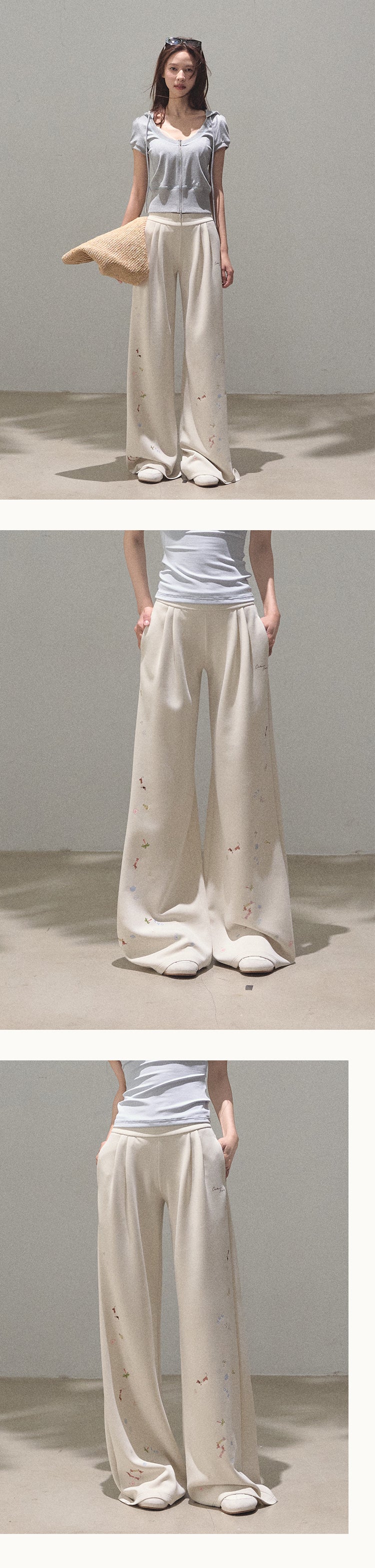 Relaxed Wide-Leg Dog Motif Pants