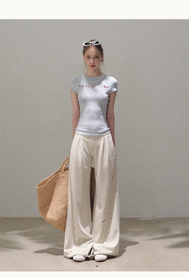 Relaxed Wide-Leg Dog Motif Pants