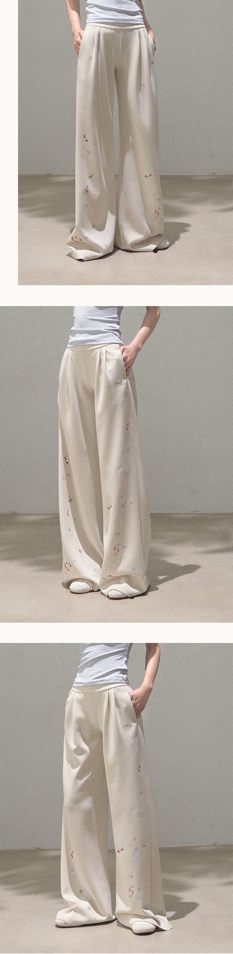 Relaxed Wide-Leg Dog Motif Pants