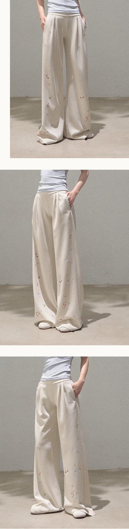 Relaxed Wide-Leg Dog Motif Pants