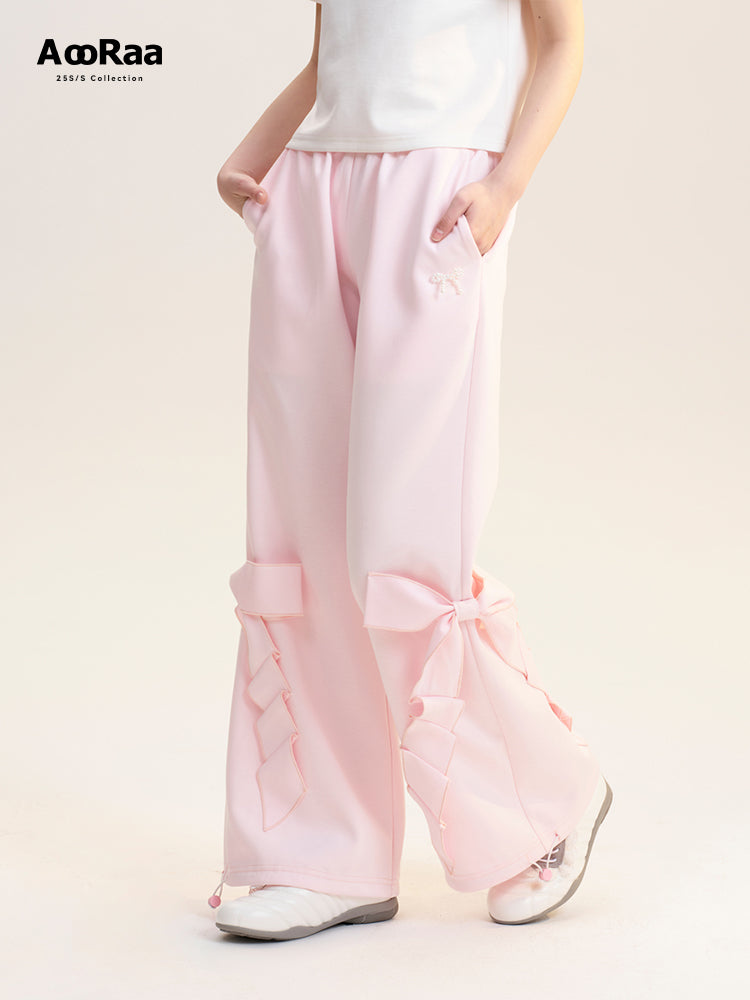 Elastic Waist Pants With Large Bow
