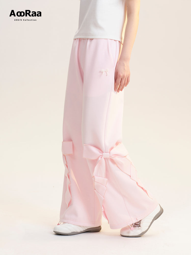 Elastic Waist Pants With Large Bow