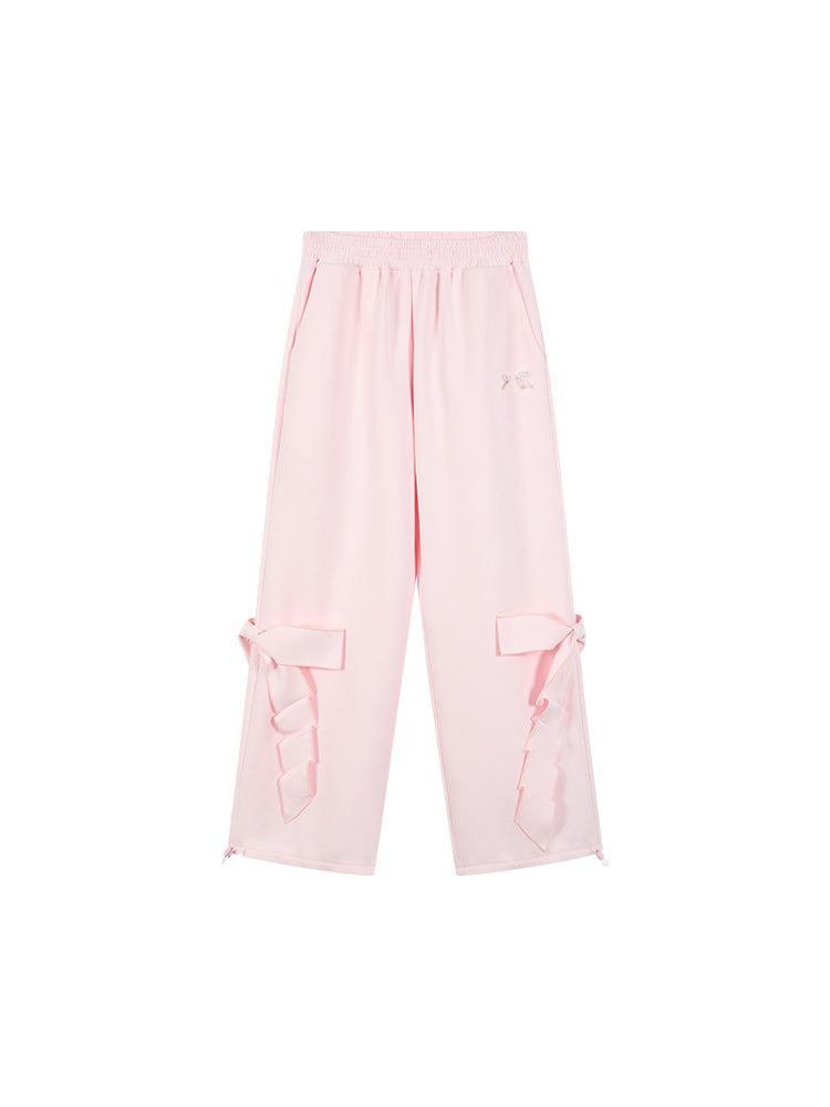 Elastic Waist Pants With Large Bow