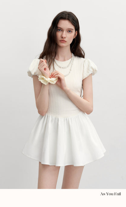 Minimal Flared Panel Dress With Bubble Sleeves