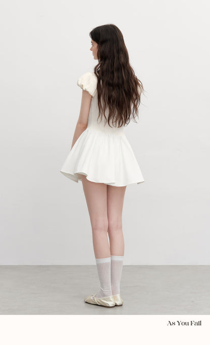Minimal Flared Panel Dress With Bubble Sleeves