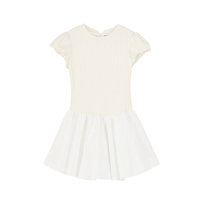 Minimal Flared Panel Dress With Bubble Sleeves