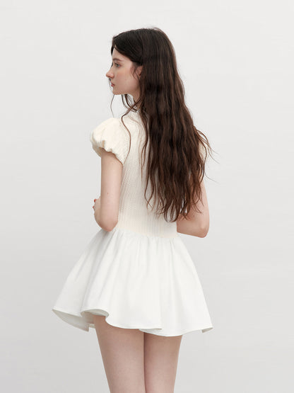 Minimal Flared Panel Dress With Bubble Sleeves