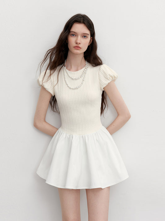 Minimal Flared Panel Dress With Bubble Sleeves