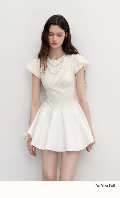Minimal Flared Panel Dress With Bubble Sleeves