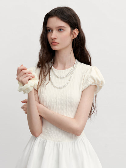 Minimal Flared Panel Dress With Bubble Sleeves