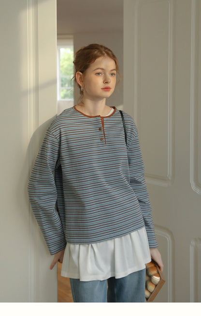 Relaxed Fit Contrast Stripe Henley T-Shirt