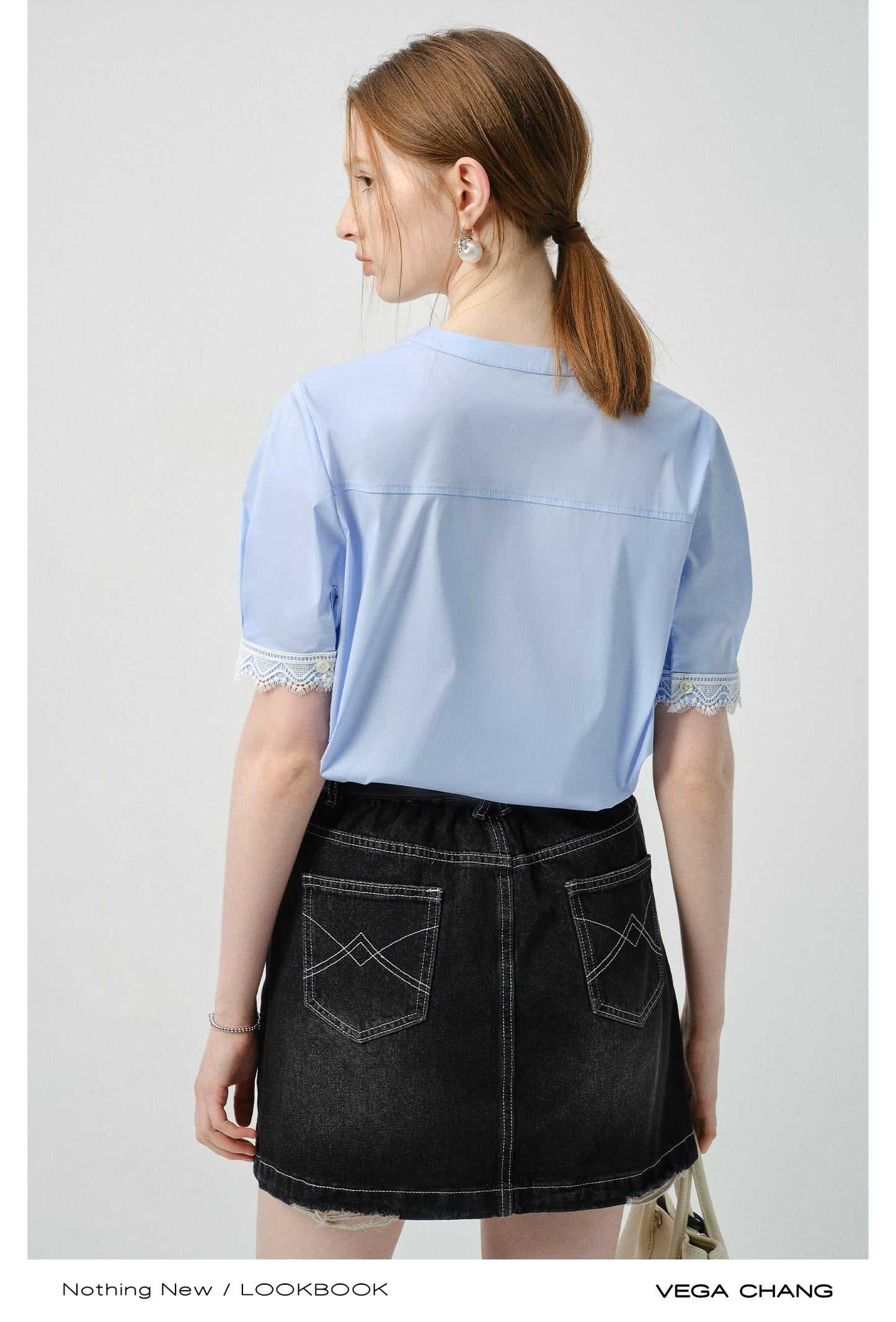 Lace-Accent Notch Neck Blouse