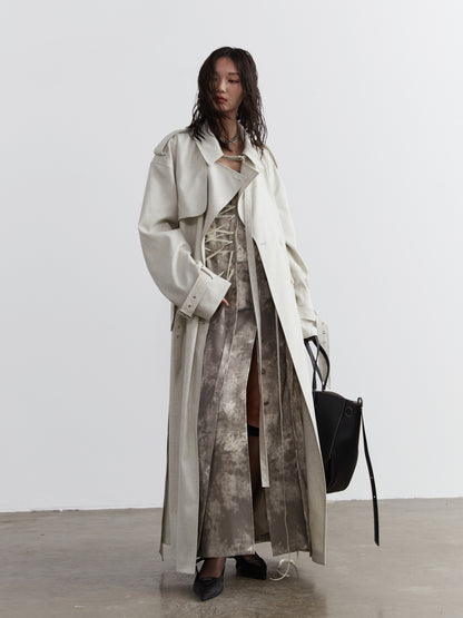 Double-Breasted Belted Neutral Trench Coat