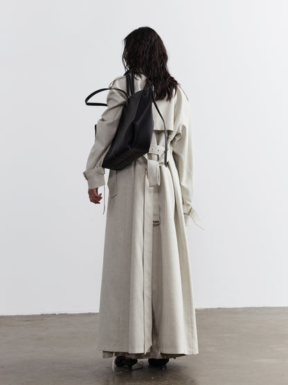 Double-Breasted Belted Neutral Trench Coat