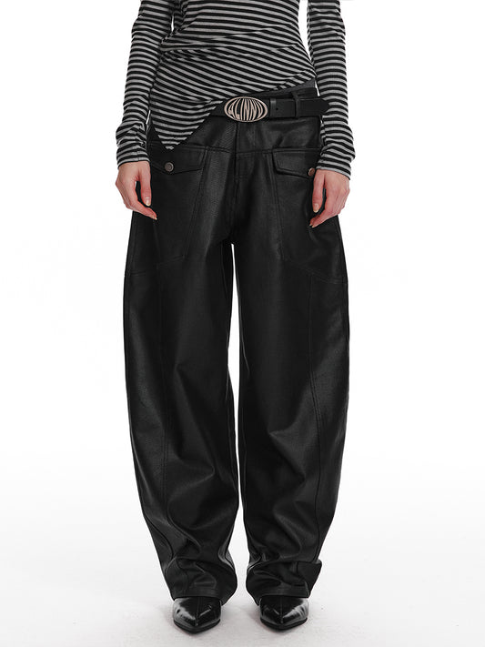 Glossy Finish Cotton Blend Banana Fit Pants