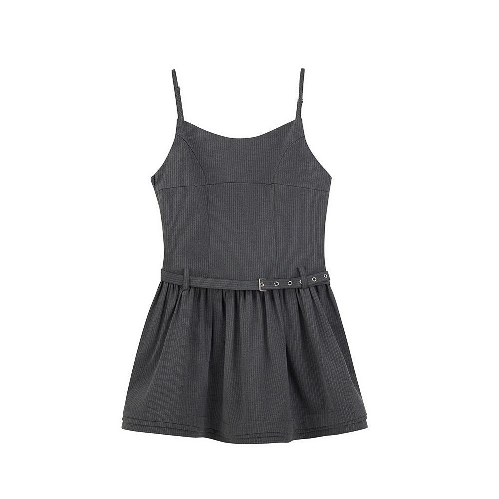 Tailored Pinstripe Belted Cami Dress