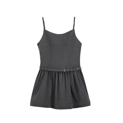 Tailored Pinstripe Belted Cami Dress