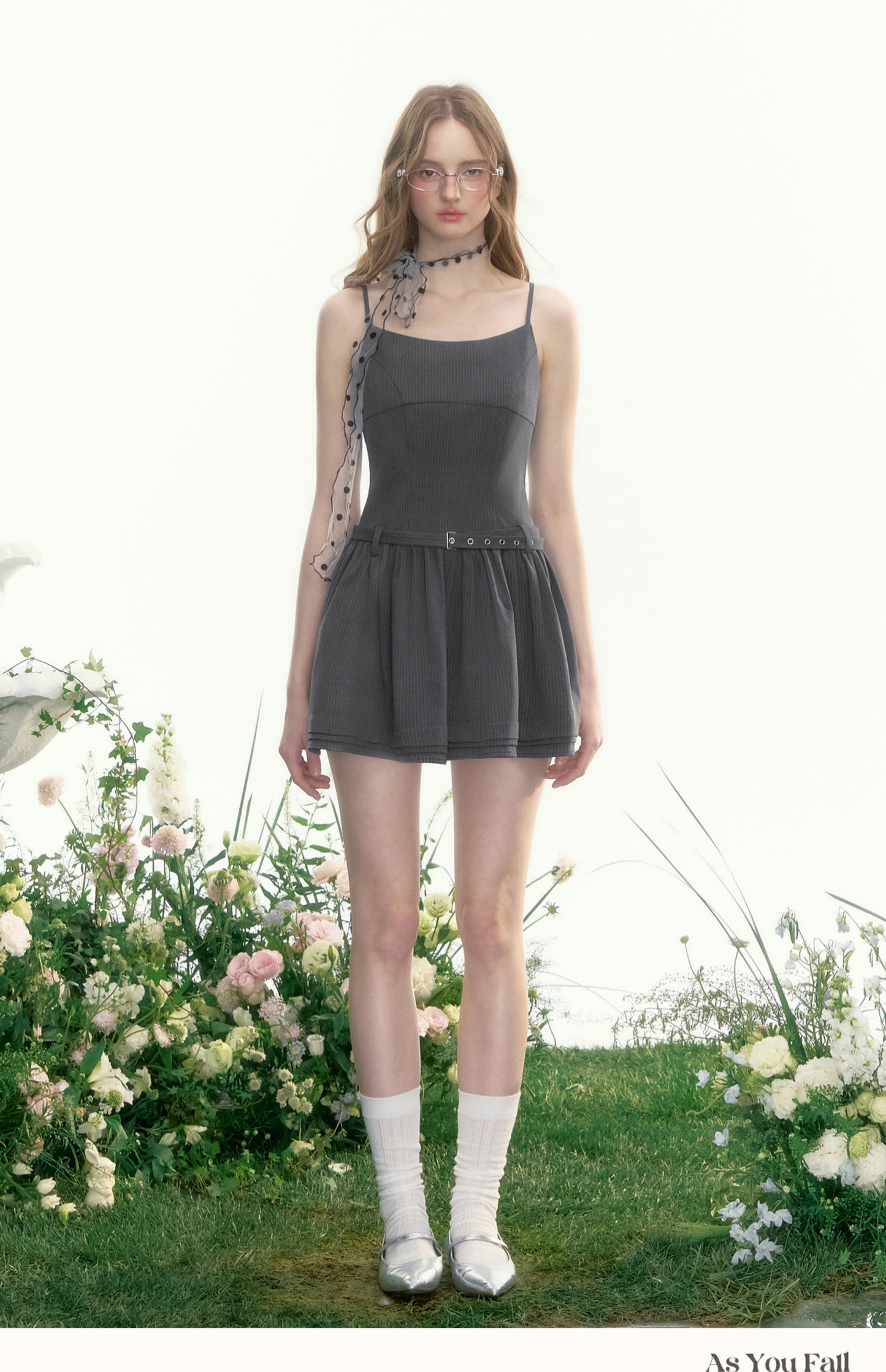 Tailored Pinstripe Belted Cami Dress