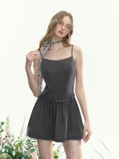 Tailored Pinstripe Belted Cami Dress