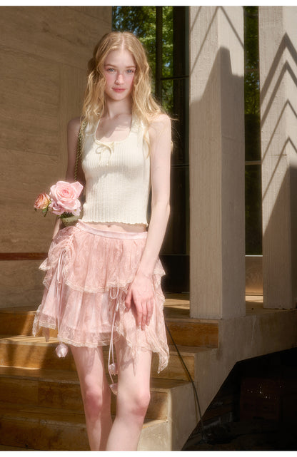 Pointelle Cropped Top With Wide Halter Strap