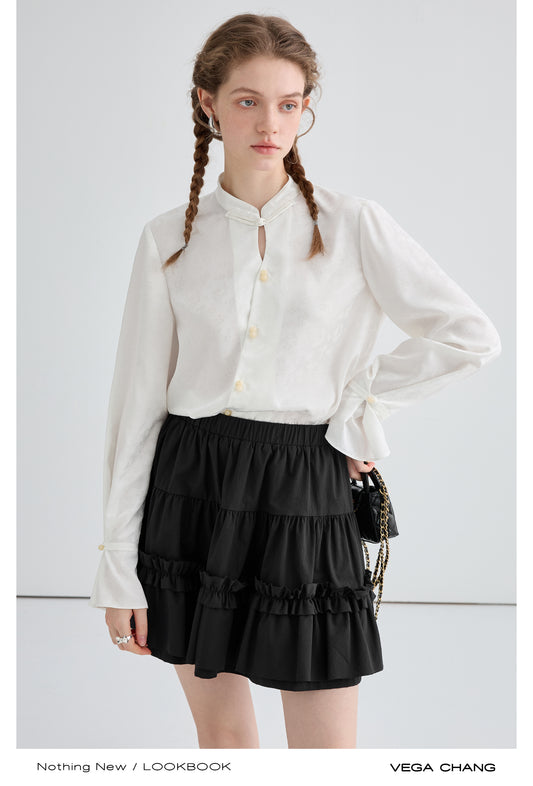 Qipao-Inspired Jacquard Print Blouse And Matching Skirt