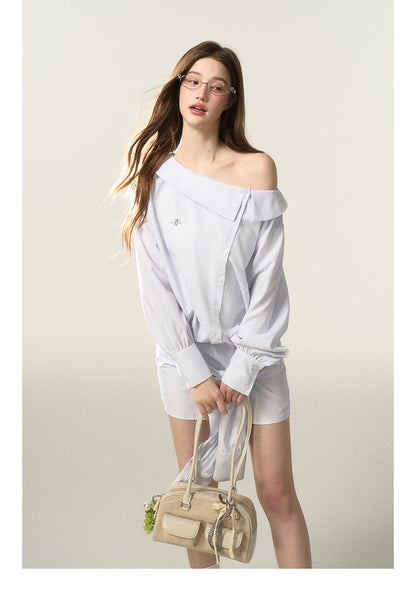 Stripe Cinched Waist Shirt Dress With Unique Sleeve Detail