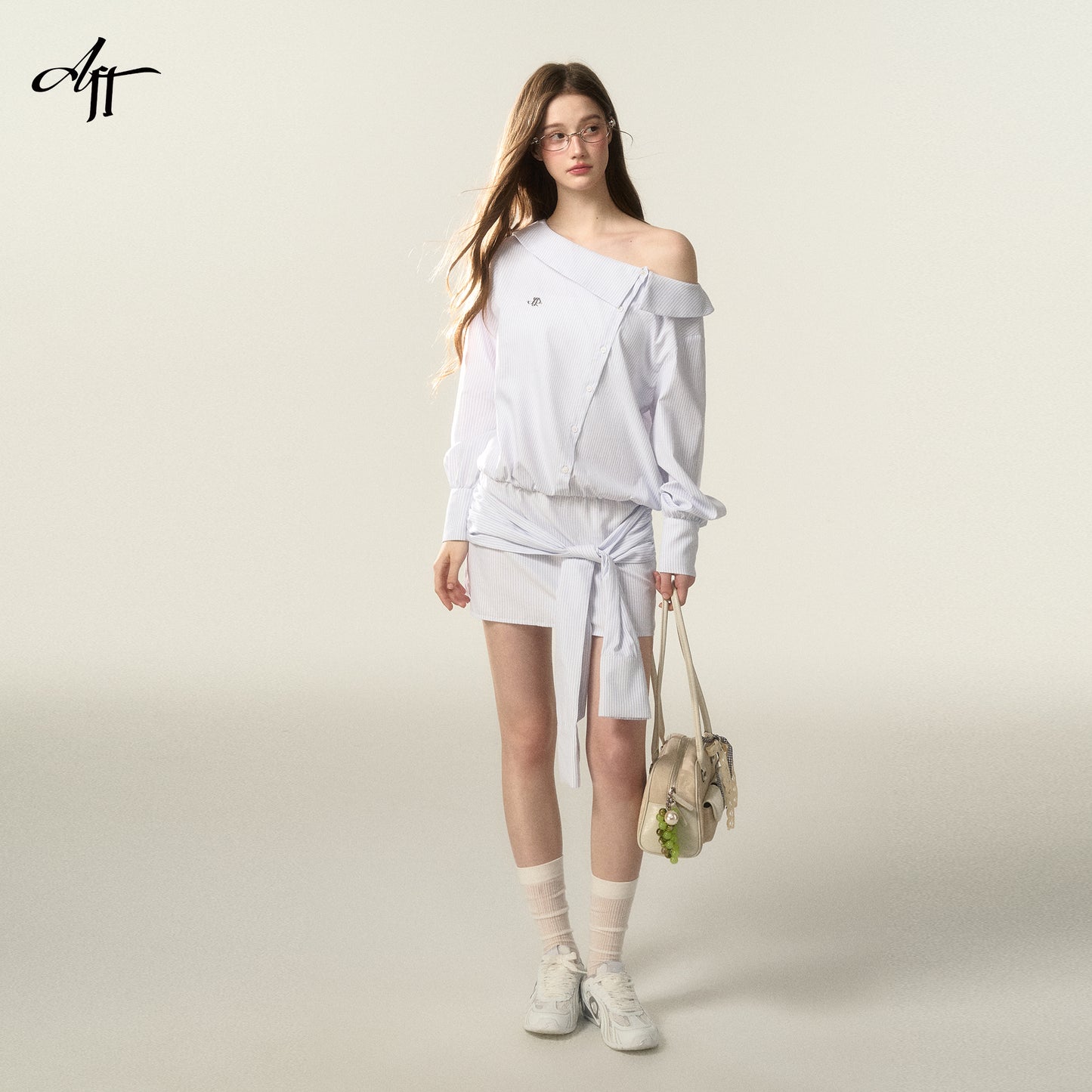 Stripe Cinched Waist Shirt Dress With Unique Sleeve Detail