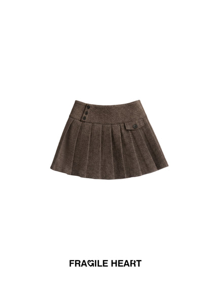 Wool Blend Pleated Preppy Mini Skirt