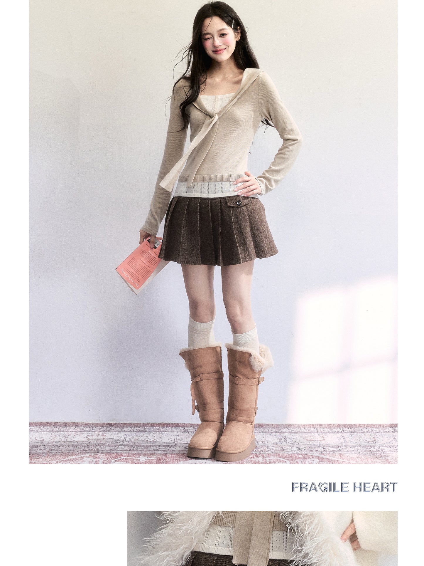 Wool Blend Pleated Preppy Mini Skirt