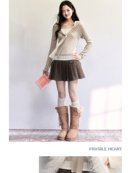 Wool Blend Pleated Preppy Mini Skirt