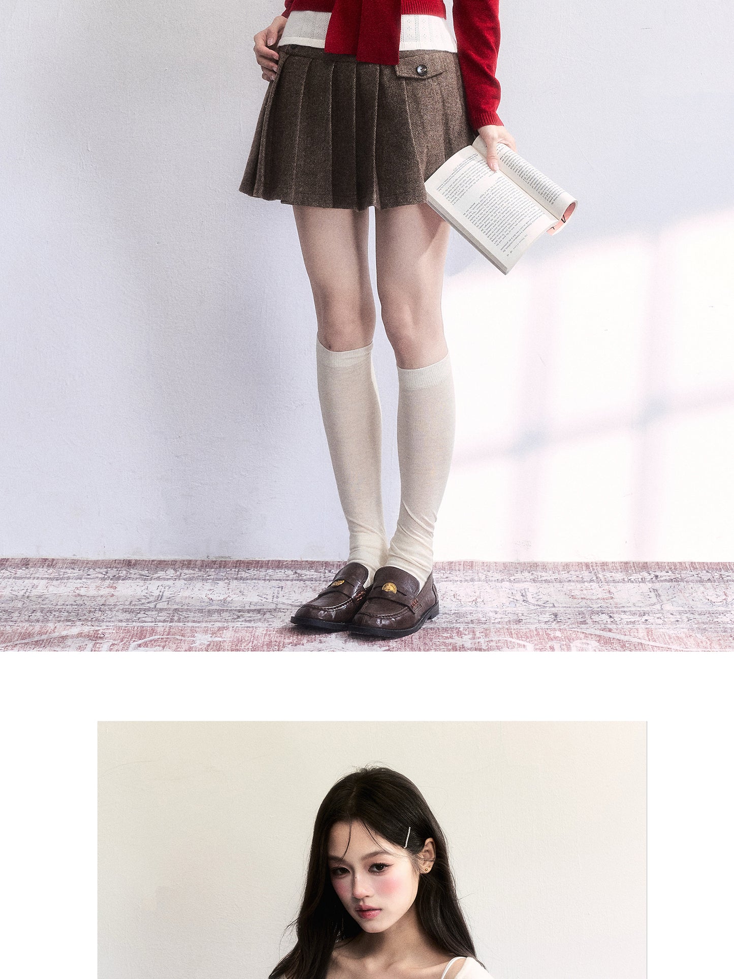 Wool Blend Pleated Preppy Mini Skirt