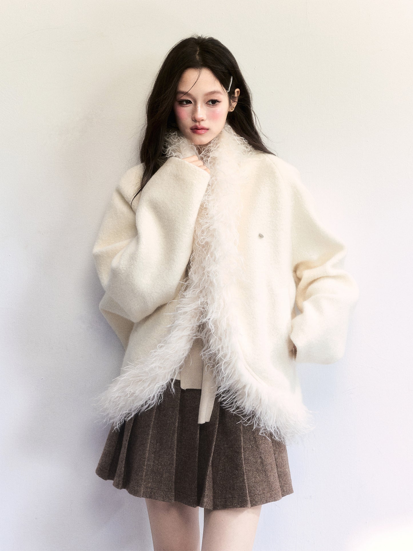 Wool Blend Pleated Preppy Mini Skirt