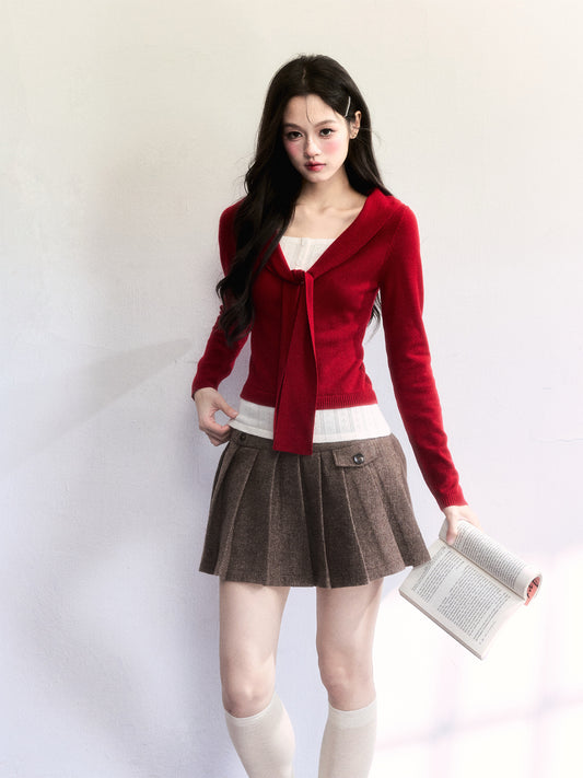 Wool Blend Pleated Preppy Mini Skirt