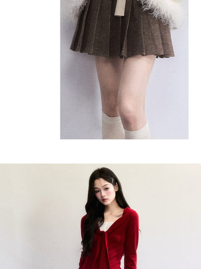Wool Blend Pleated Preppy Mini Skirt