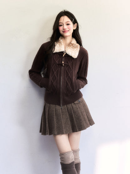 Wool Blend Pleated Preppy Mini Skirt