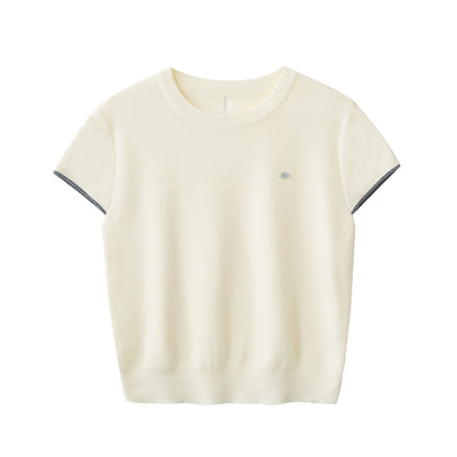 Cut-Out Knit T-Shirt With Contrast Stripes